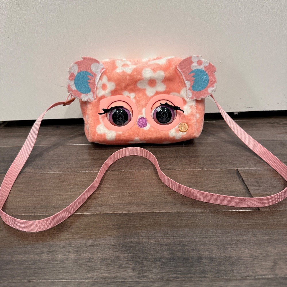 Spin Master Purse Pets Interactive Blinking Crossbody Bag Pink Floral Plush